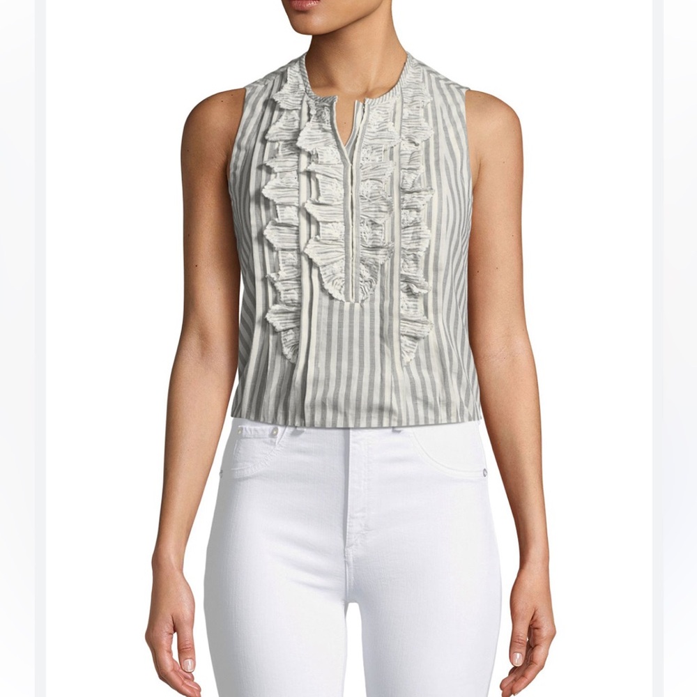 Rebecca‎ Taylor Striped Sleeveless Top with Ruffle Eyelet Bib